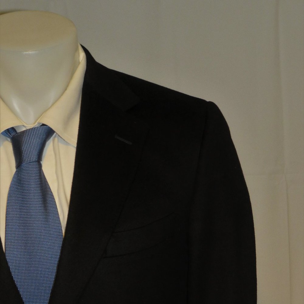 Pitta Loro Piana Brushed Cashmere Blend  Solid Black Two Button Sport Coat 38R